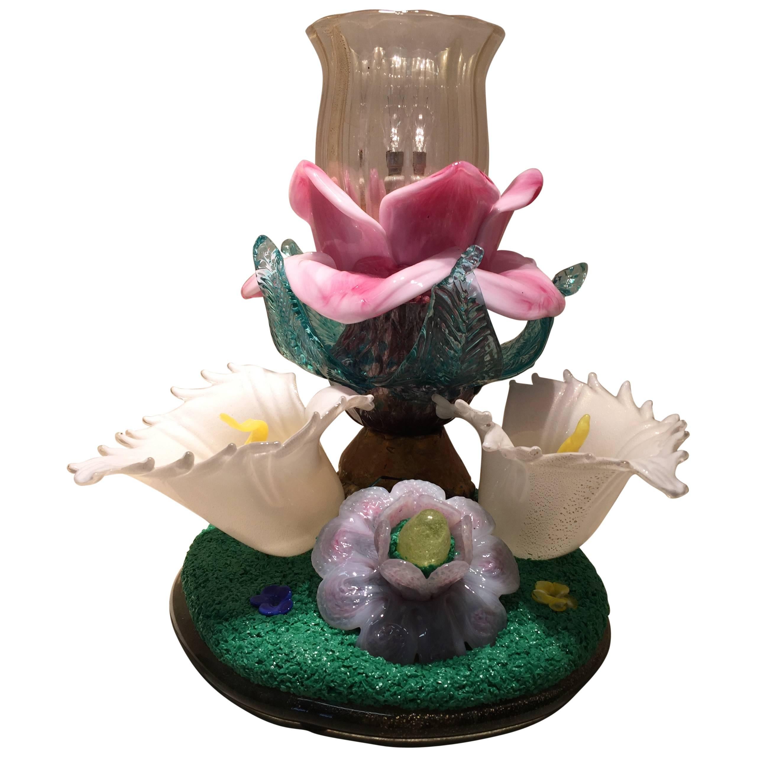 One of a Kind Sculpture Table Lamp with Calla Flowers For Sale