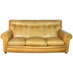 Vintage 1960s Cognac color leather Sofa Marked Poltrona Frau