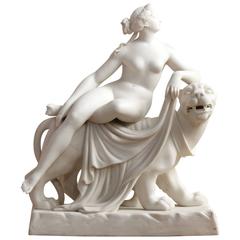 Statue d'"Ariane sur une panthère" en terre cuite du milieu du XIXe siècle