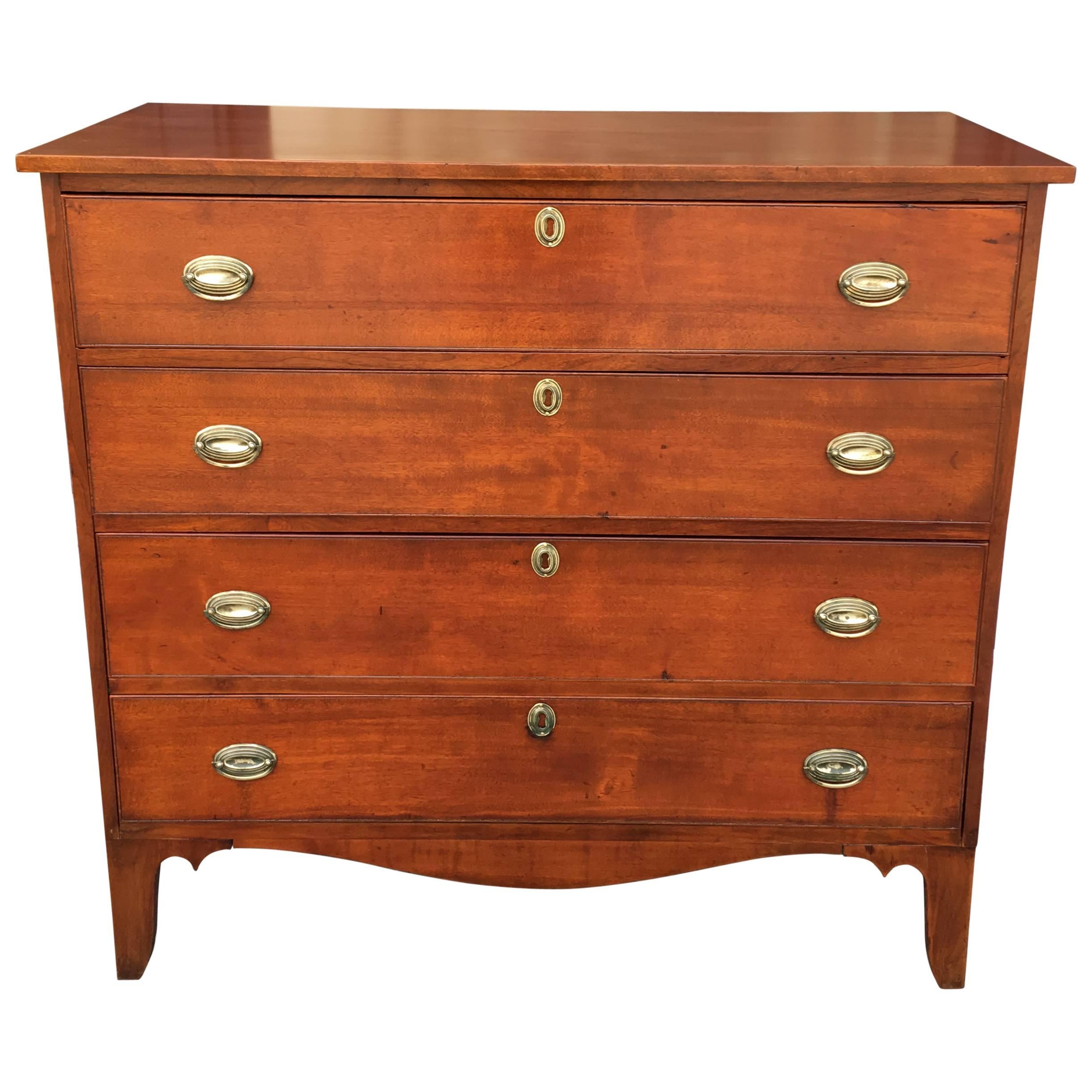 American Birch New England Chest Late 19th Century with Original Pulls
