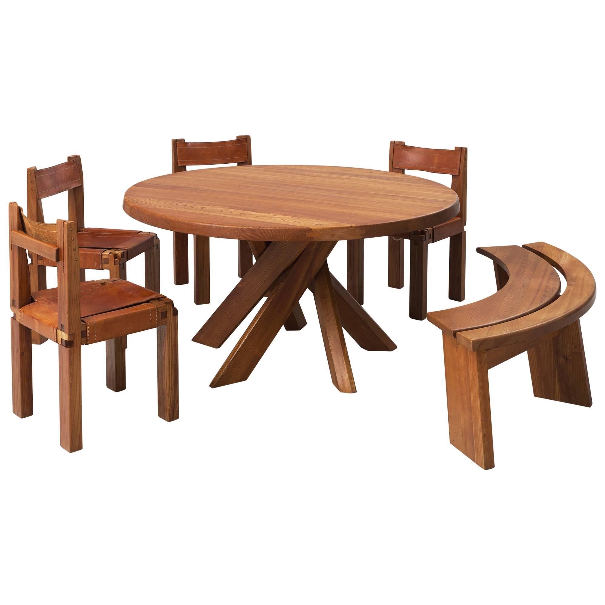 Pierre Chapo Dining Room Set in Solid Elm