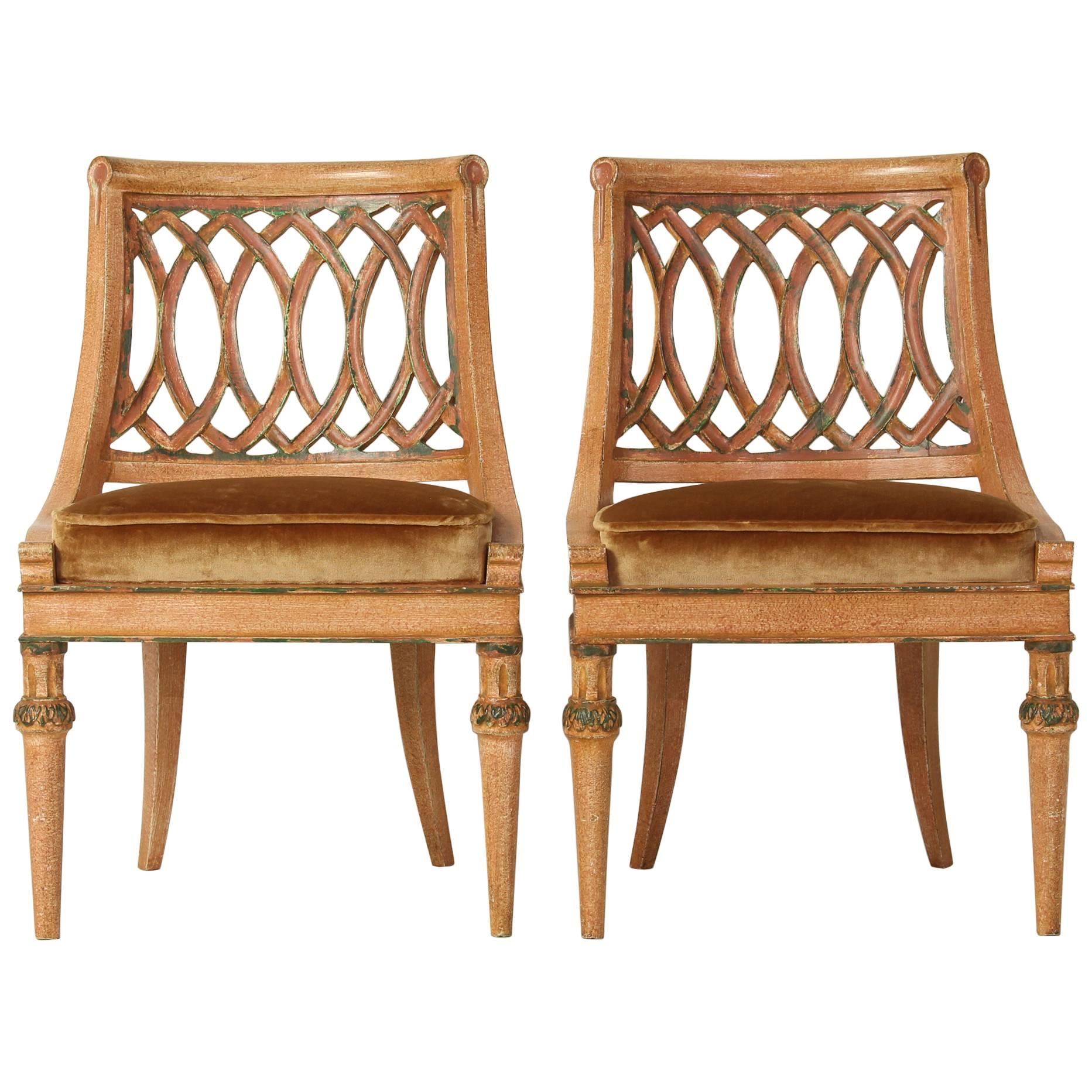 Pair of Diminutive Italian Carved Wood Slipper Chairs