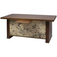 1940s Desk in Oak and Brass with an Ancient Map of Paris and Suburb in Front 12