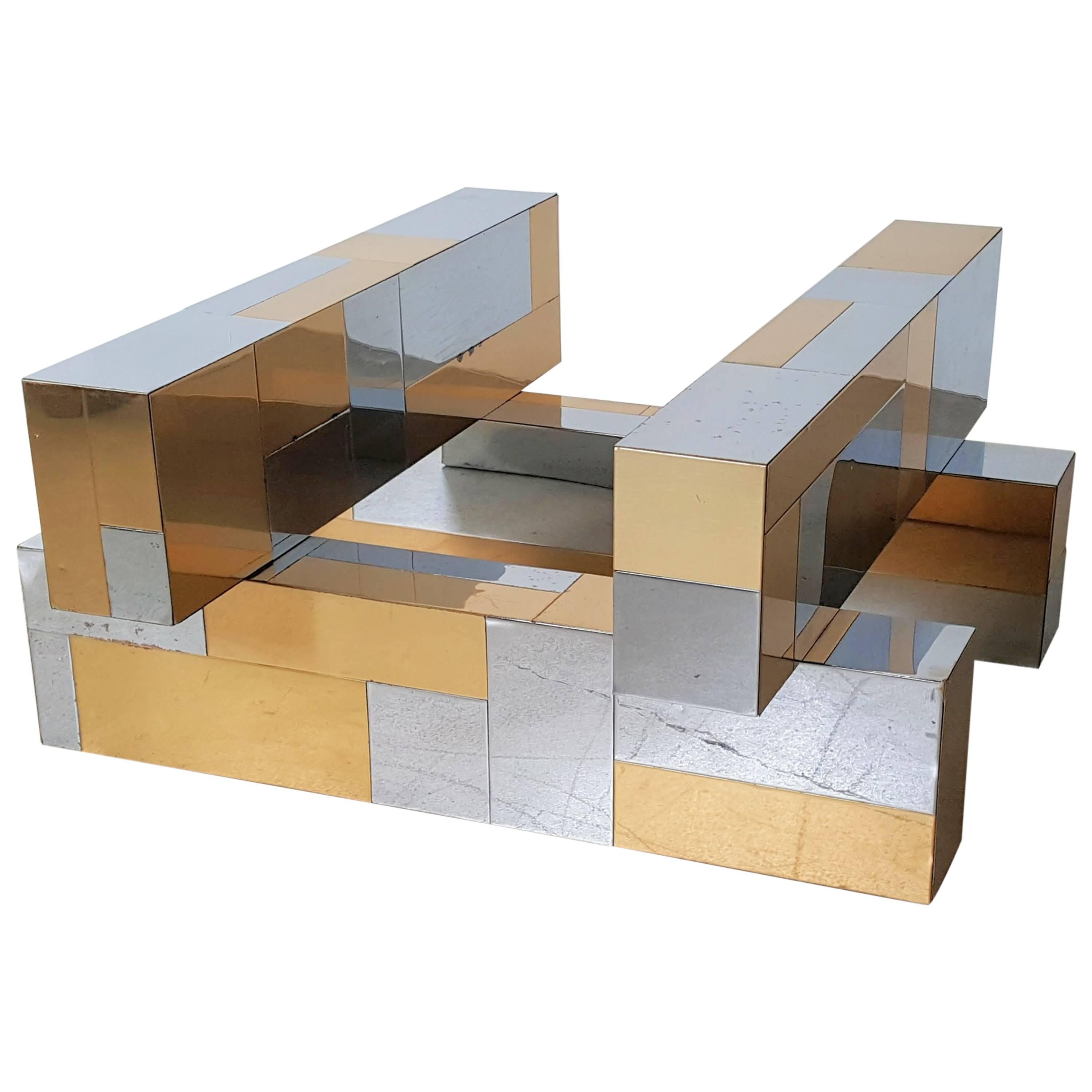 Paul Evans Cityscape Coffee Table in Brass and Chrome, 1970s