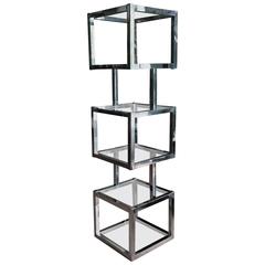 Milo Baughman Style Cube Chrome Etagere with Glass Shelves