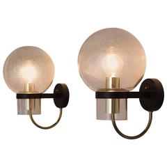 Set of 4 Wall Lights in Brass and Glass 2