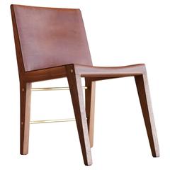 Lincoln Side or Dining Chair by Asher Israelow in Walnut, Leather and Brass 3