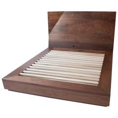 Jewel Queen Bed by Asher Israelow in Black Walnut and Solid Brass Inlay 1