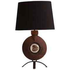 Mid-Century Iron and Ceramic French Table Lamp