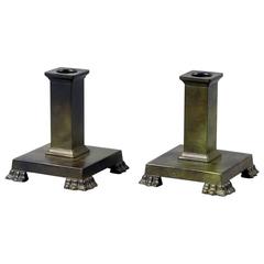 Pair of Art Deco Bronze Candlesticks by Just Andersen for GAB, 1930s