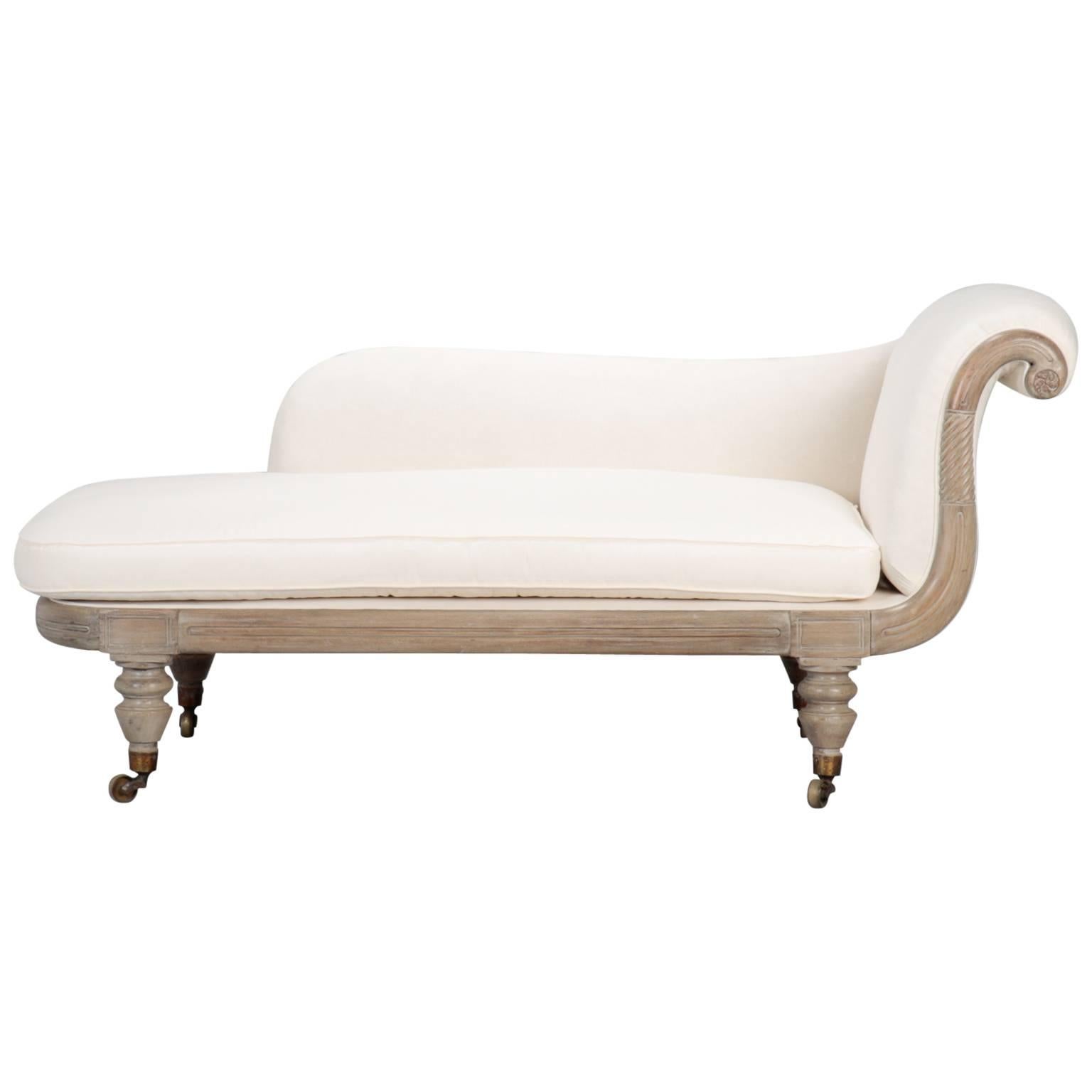 French Chaise Longue with Bleached Wood Frame at 1stDibs french