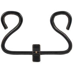 Jacques Adnet Black Leather Stitched Coat Hook Hanger Rack, circa 1950s 10