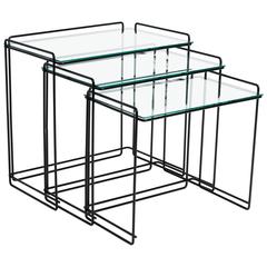 Set of Three Metal and Glass Nesting Tables by Max Sauze