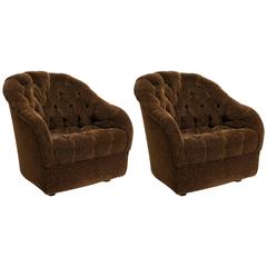 Pair of Ward Bennett Tufted Lounge Chairs