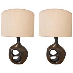 Pair of Patinated Copper Organic Lamps