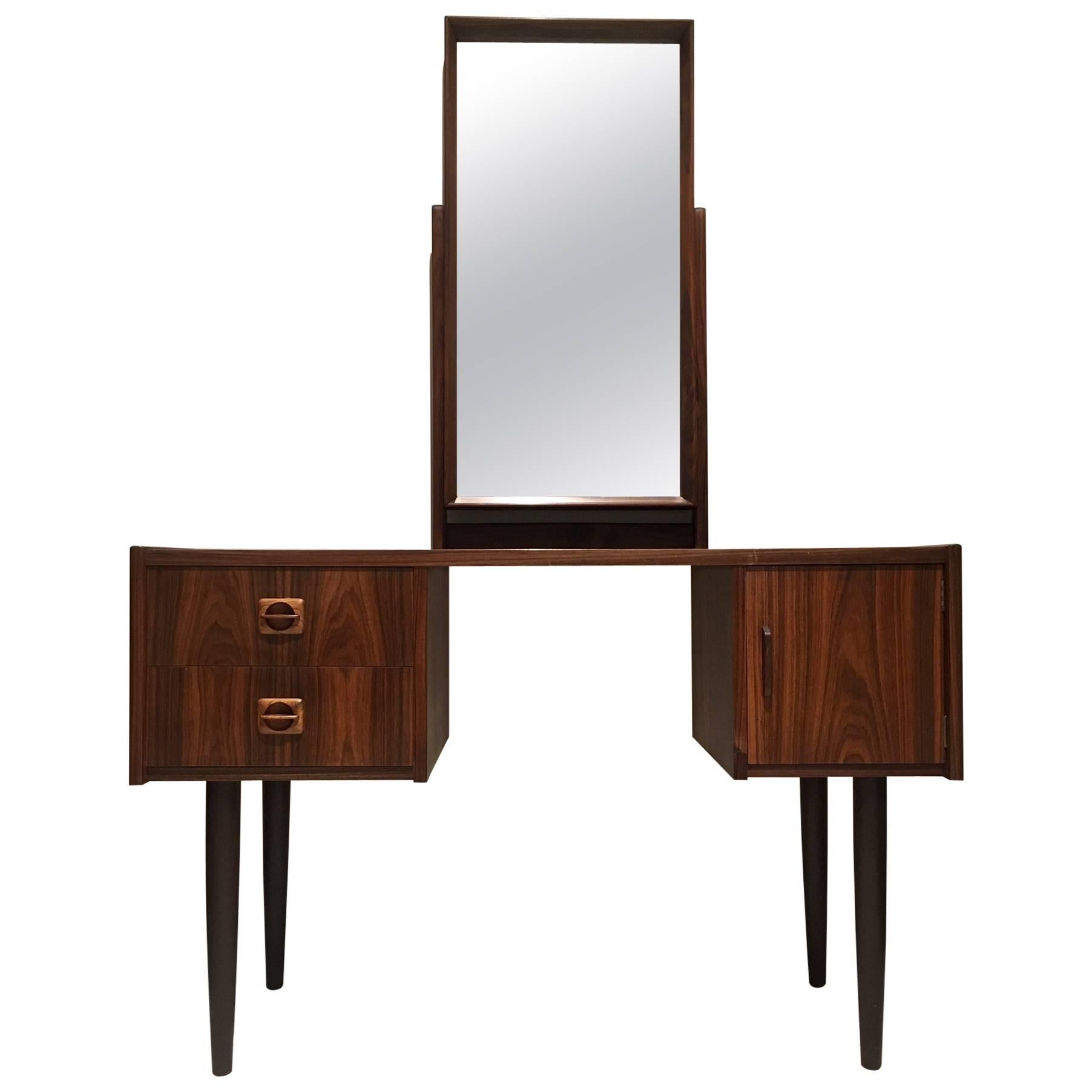 Mid-Century Danish Rosewood Vanity Table with Mirror