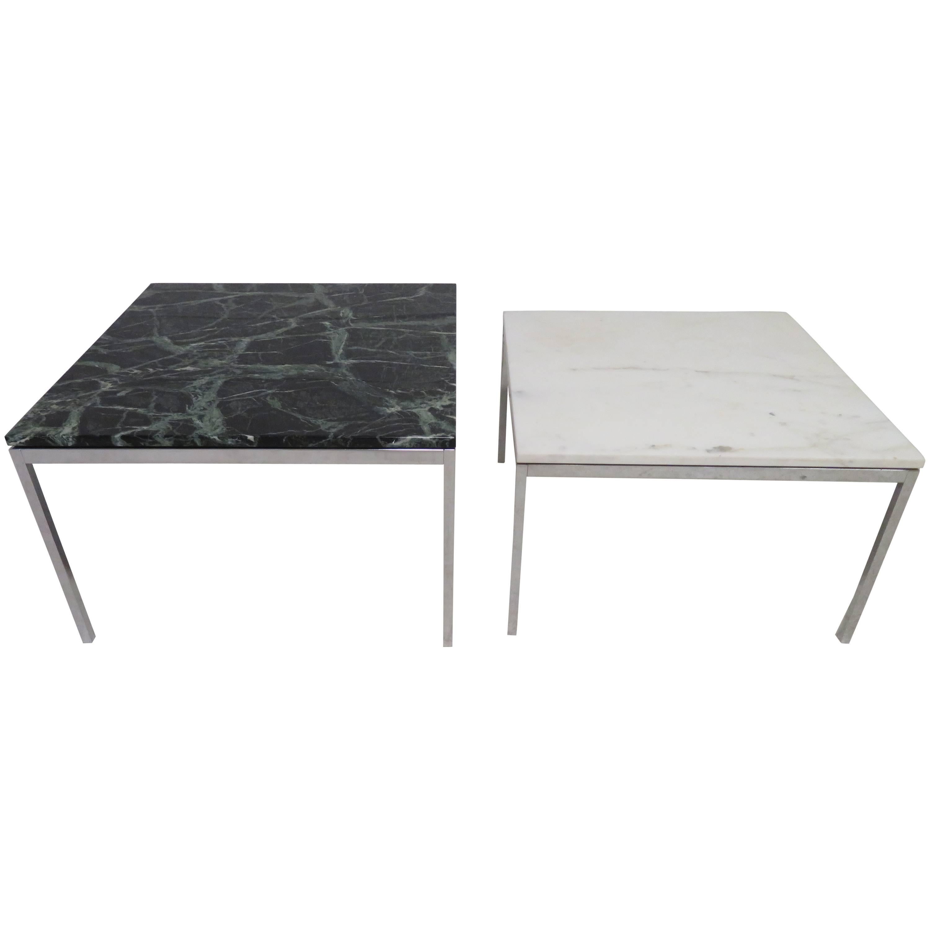 Lovely Pair Florence Knoll Chrome Marble Side End Tables Mid-Century Modern For Sale
