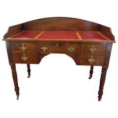 Antique William & Mary Mahogany Desk with a Red Leather Top, 19th Century