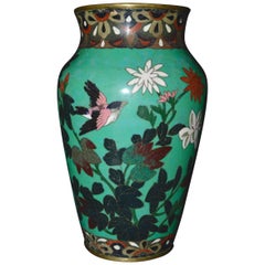 Antique Meiji Period Japanese Green Cloisonné Vase