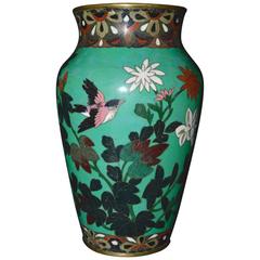 Antique Meiji Period Japanese Green Cloisonné Vase 5