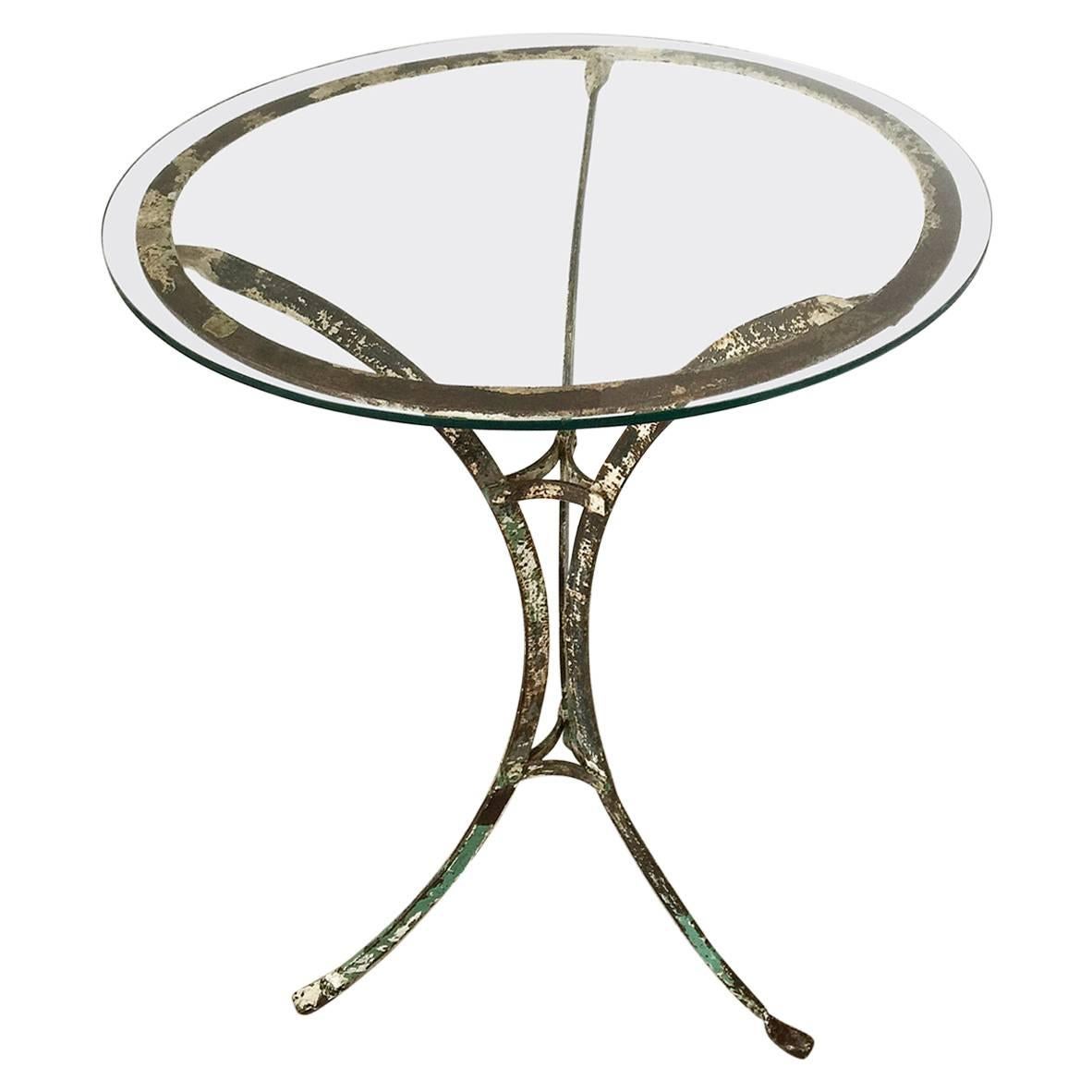 French Wrought Iron Glass Topped Garden Cafe Bistro Table