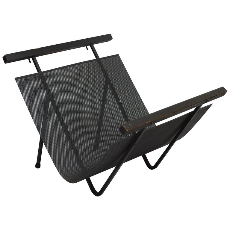 Modernist Perforated Steel Magazine Rack For Sale at 1stdibs