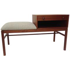 Quality Mid-Century Modern Upholstered Teak Entry Bench, Made in Sweden