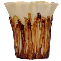 Tall Cream Color Murano Vase Encased in Applied Gold Glass