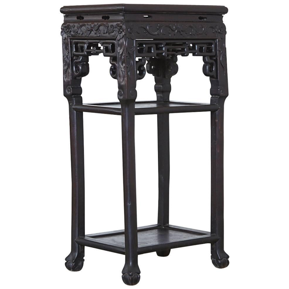 Chinese 19th Century Carved Rectangular Hardwood Table with Marble Inset