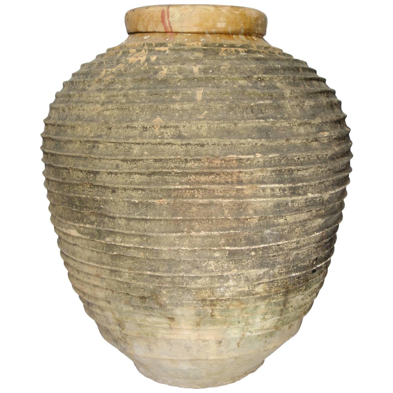 19th Century Antique Large Mediterranean Terracotta Amphora Jar, Dark Patina