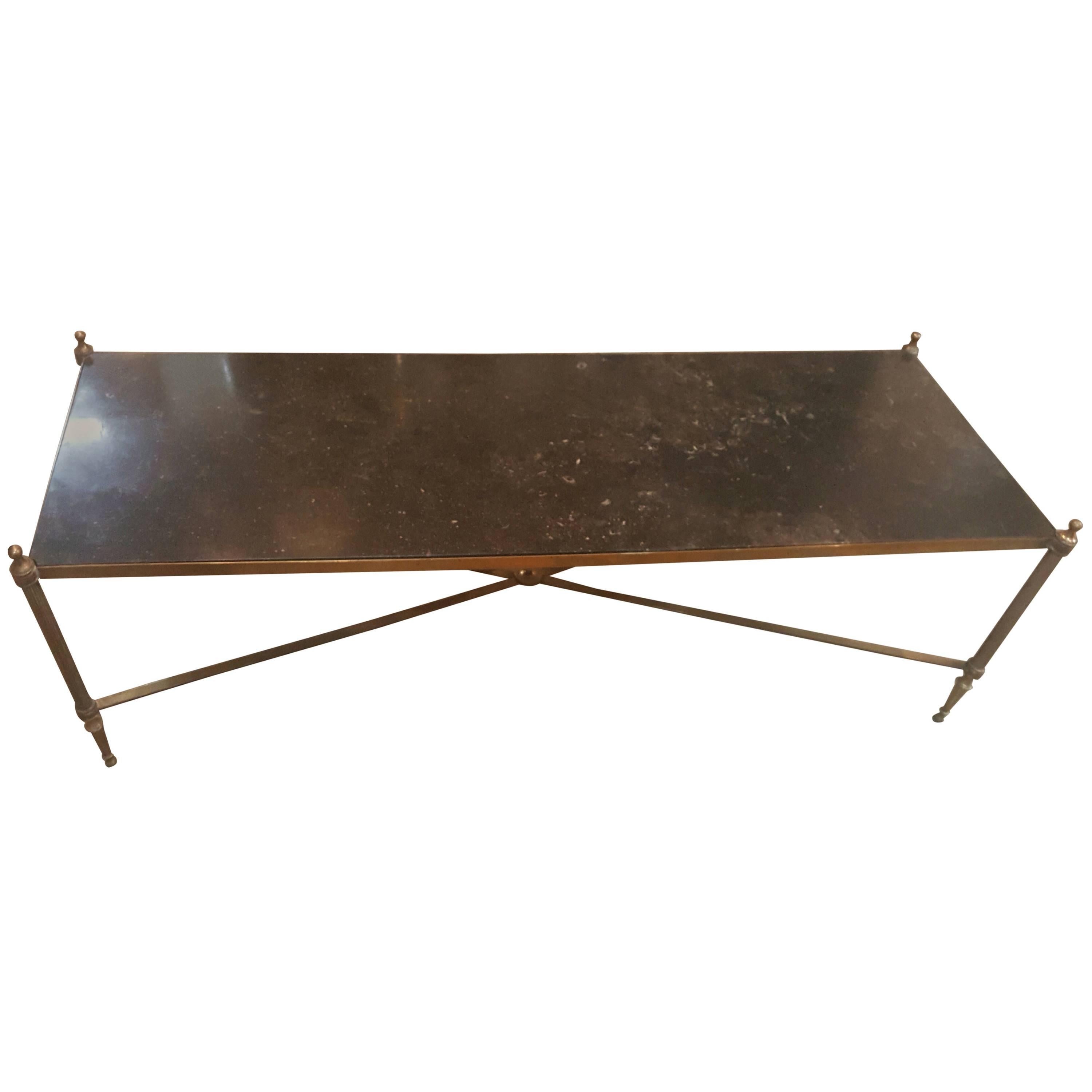 1940s French Granite and Brass Cocktail Table For Sale