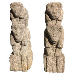 Chinese Carved Stone Monkey Totems
