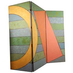 Large Mid-Century Modern Painted Room Divider Three Panel Screen 3