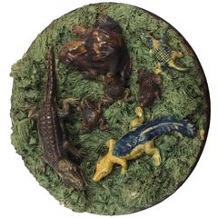 Palissy Style Majolica Plate, Portuguese, Late 19th-Early 20th Century