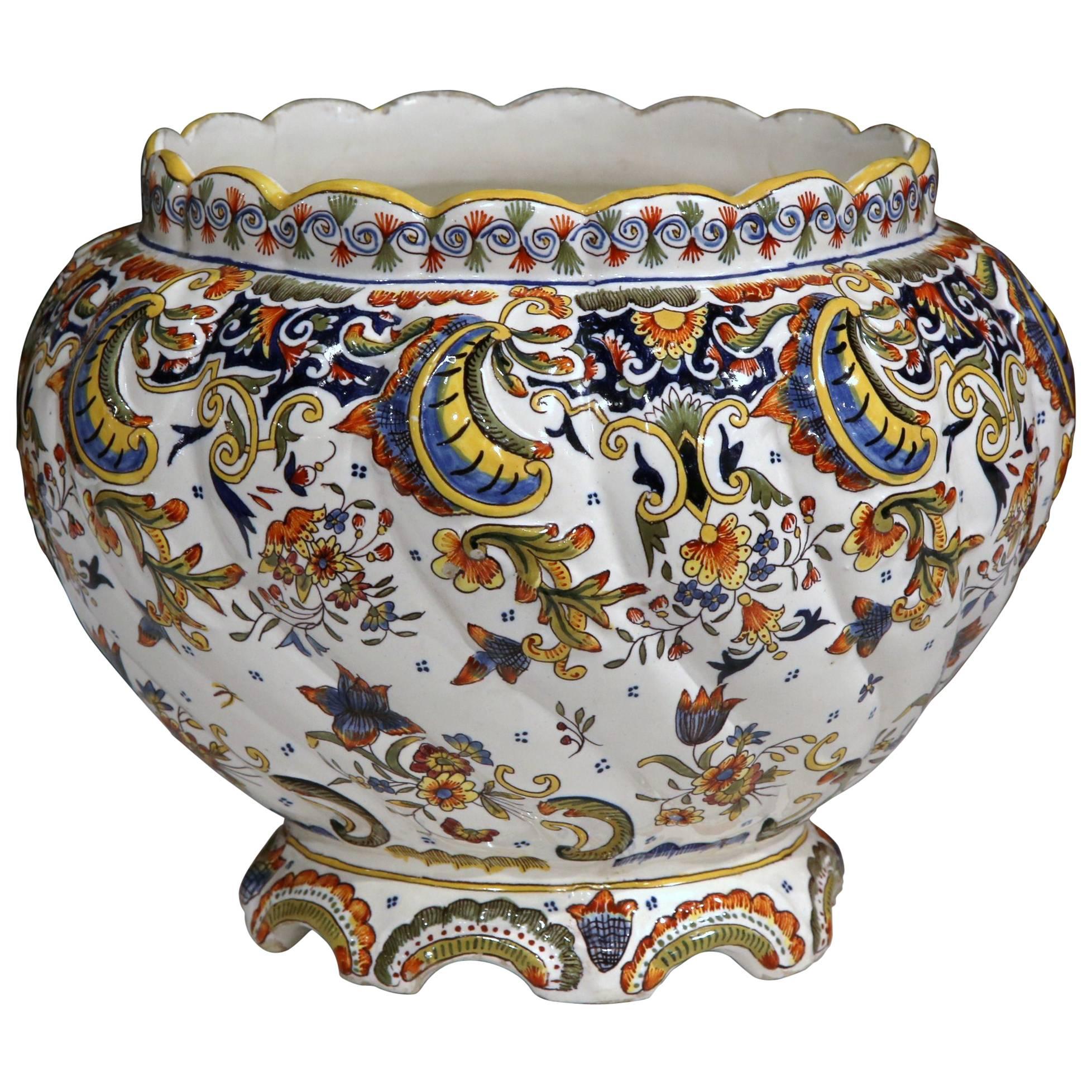Early 20th Century, French Hand-Painted Ceramic Cache Pot from Normandy