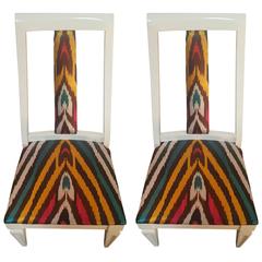 Pair of Silk Ikat Slipper Chairs in the Style of James Mont 5