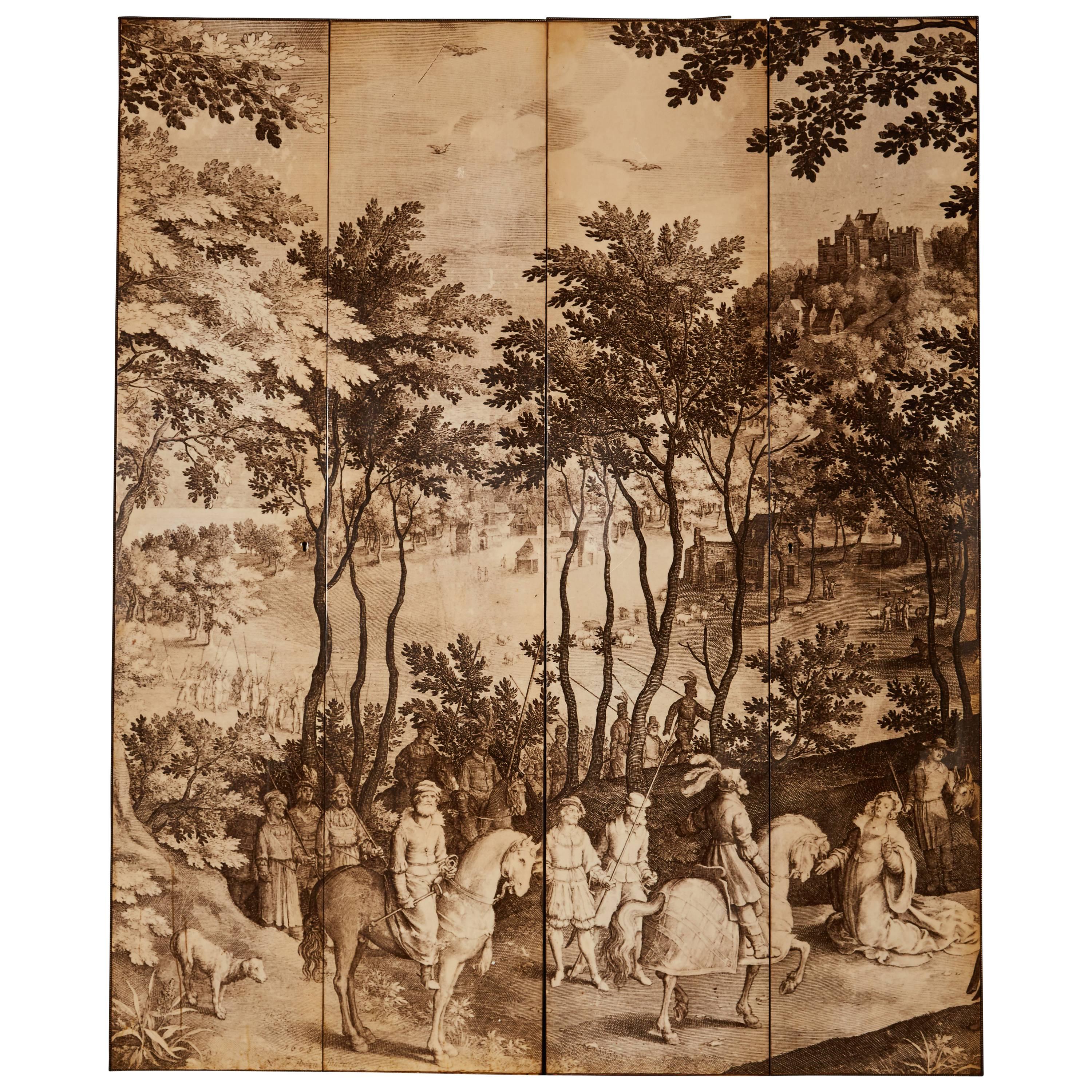 Four-Panel Screen in the Manner of Fornasetti For Sale