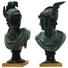 Pair of Neoclassical Bronze Busts of Mercury and Mars, 19th Century