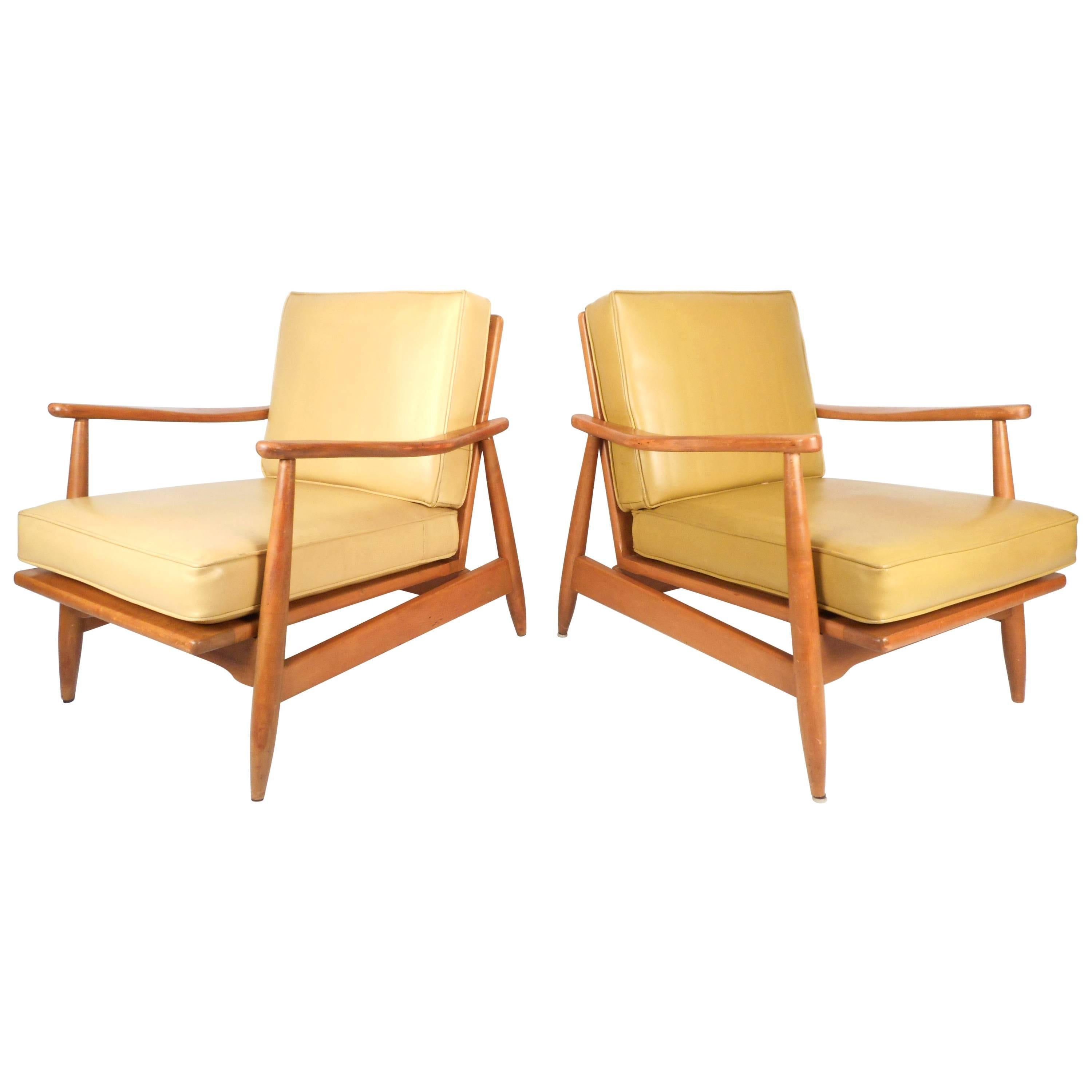 Pair of Mid-Century Modern Maple and Vinyl Lounge Chairs