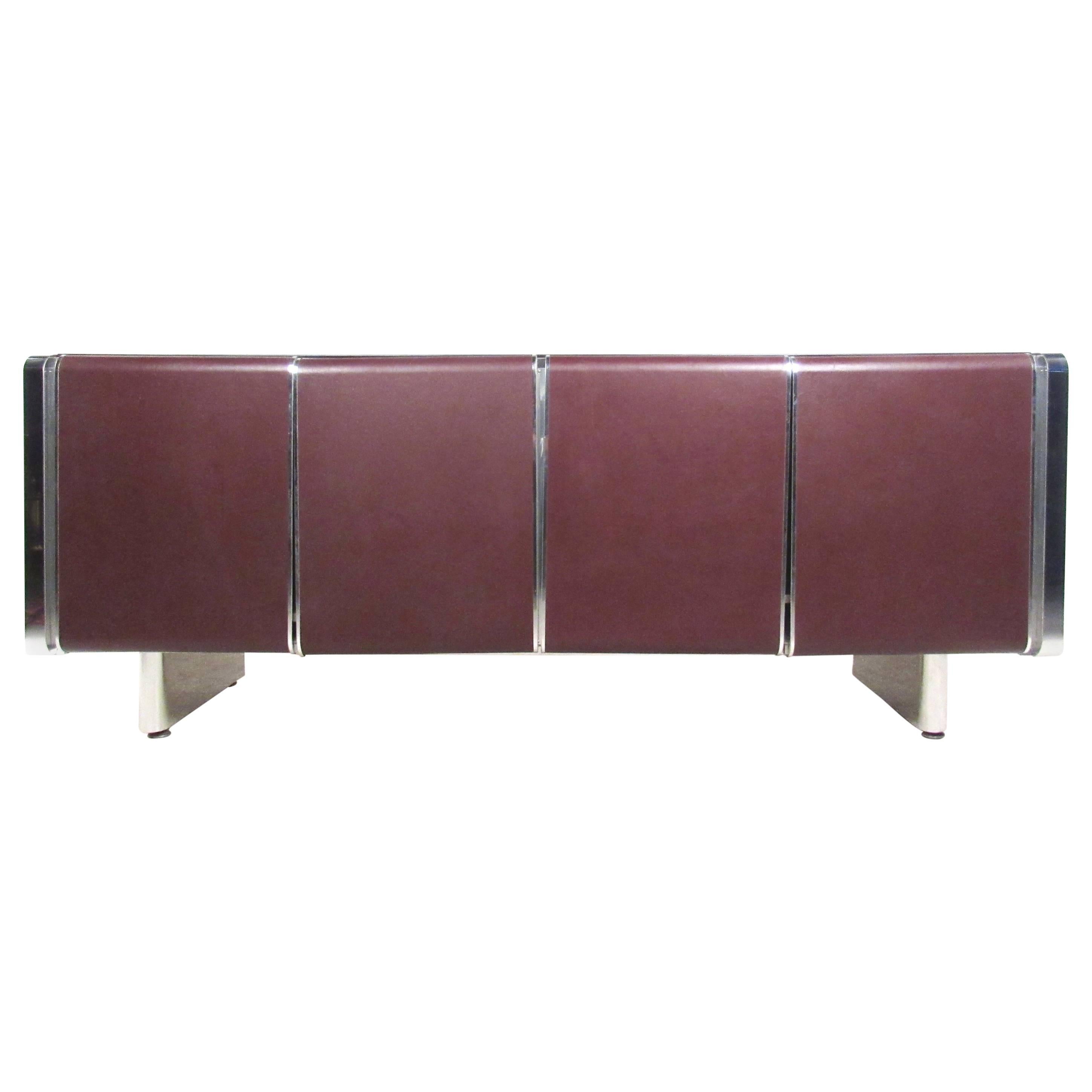 Vintage Modern Chrome and Leatherette Front Italian Sideboard