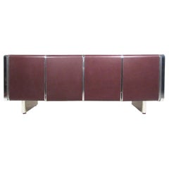 Vintage Modern Chrome and Leatherette Front Italian Sideboard