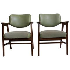 Pair of Mid-Century Modern Green Club Lounge Chairs