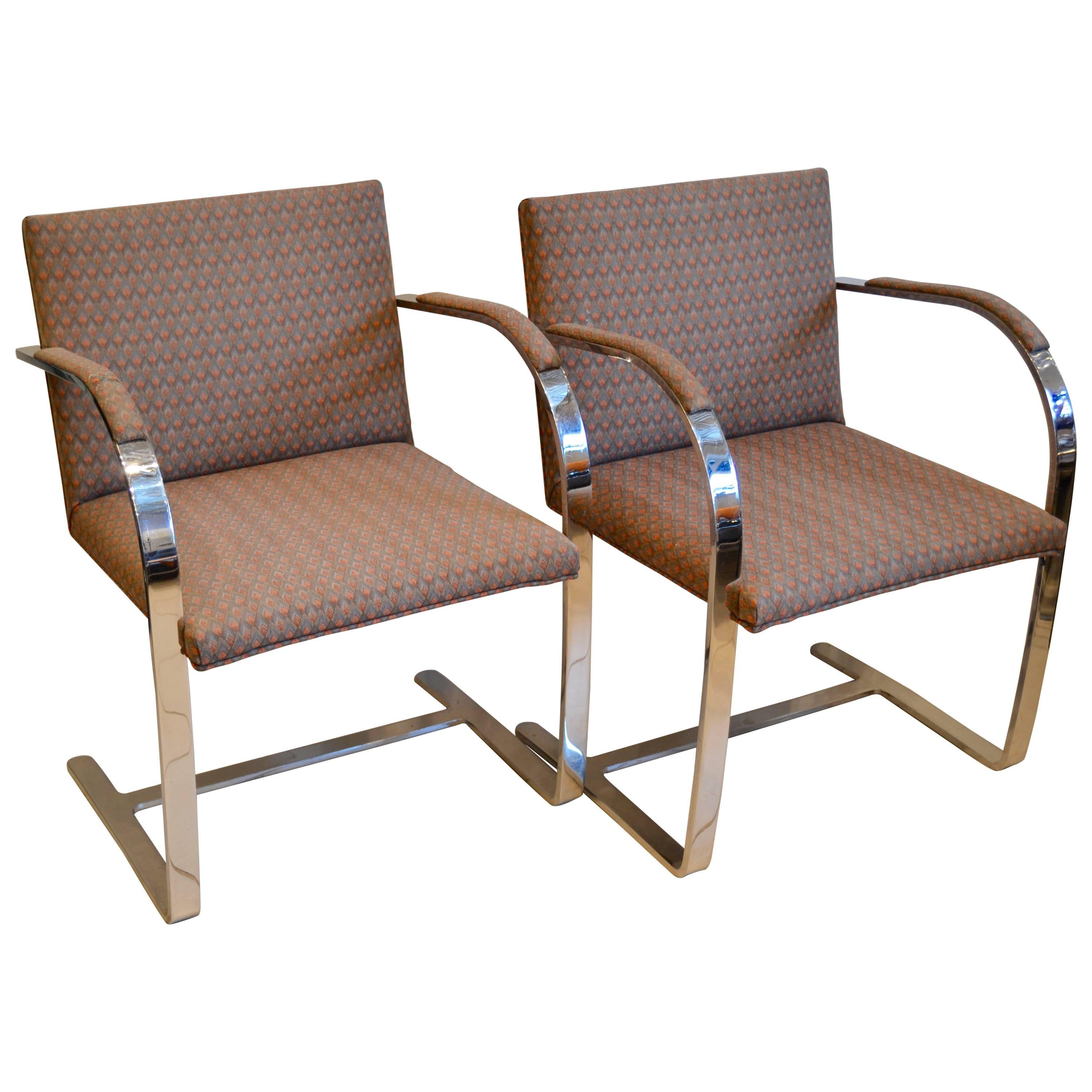 Auténtico par de sillas Brno de acero inoxidable de Mies van der Rohe para Knoll