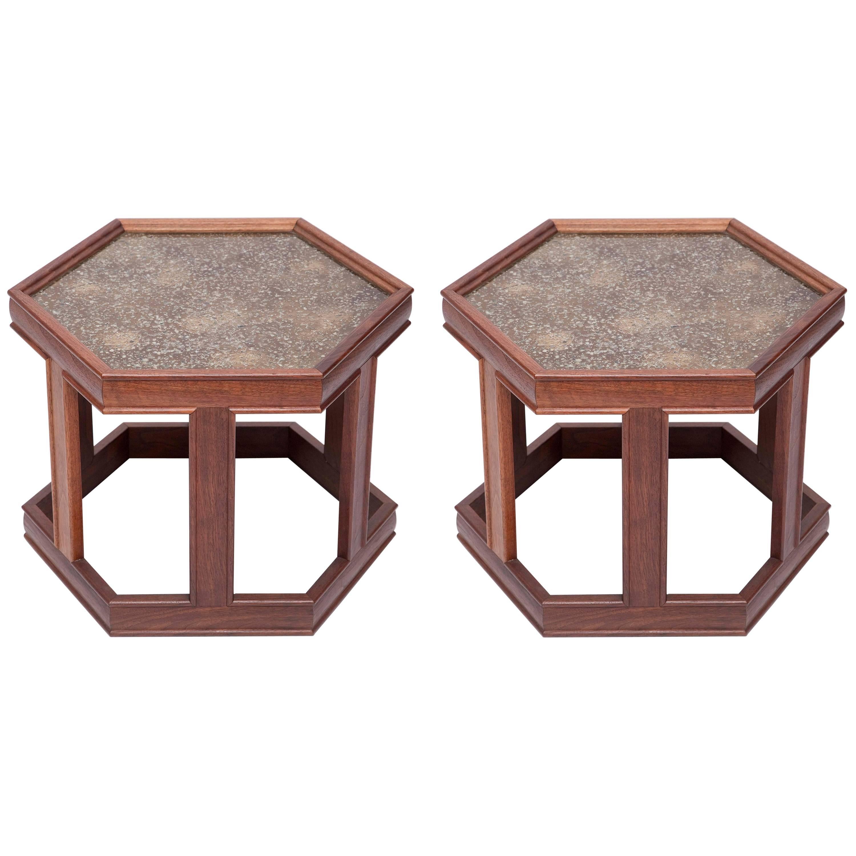 Pair of Hexagonal Occasional Tables by John Keal for Brown Saltman