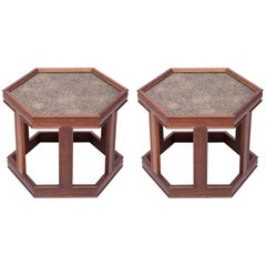 Pair of Hexagonal Occasional Tables by John Keal for Brown Saltman