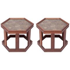 Pair of Hexagonal Occasional Tables by John Keal for Brown Saltman 8