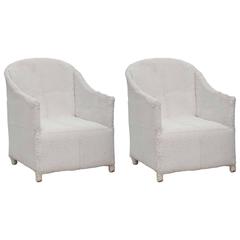 Pair of White Beaded African Lounge Chairs