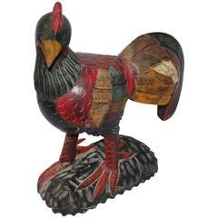 Monumental Folky Hand-Carved and Painted Wood Roster
