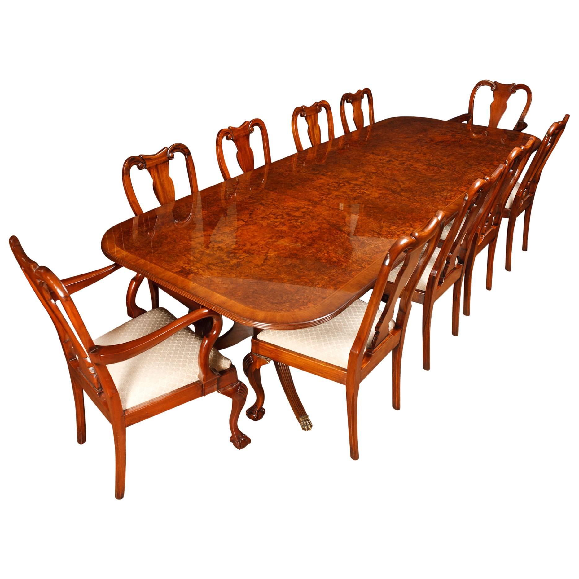 Walnut Dining Set Regency Style Table and Queen Anne Chairs Suite For Sale