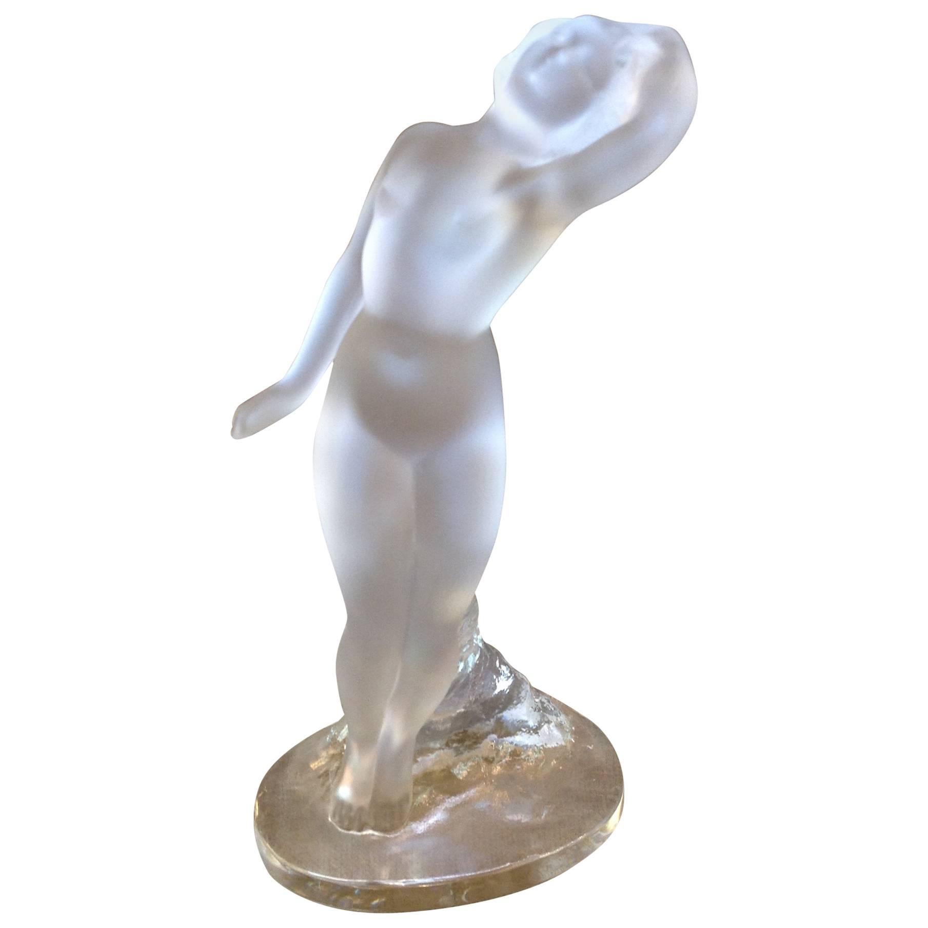 Lalique Frosted and Clear Glass Sculpture of Woman For Sale
